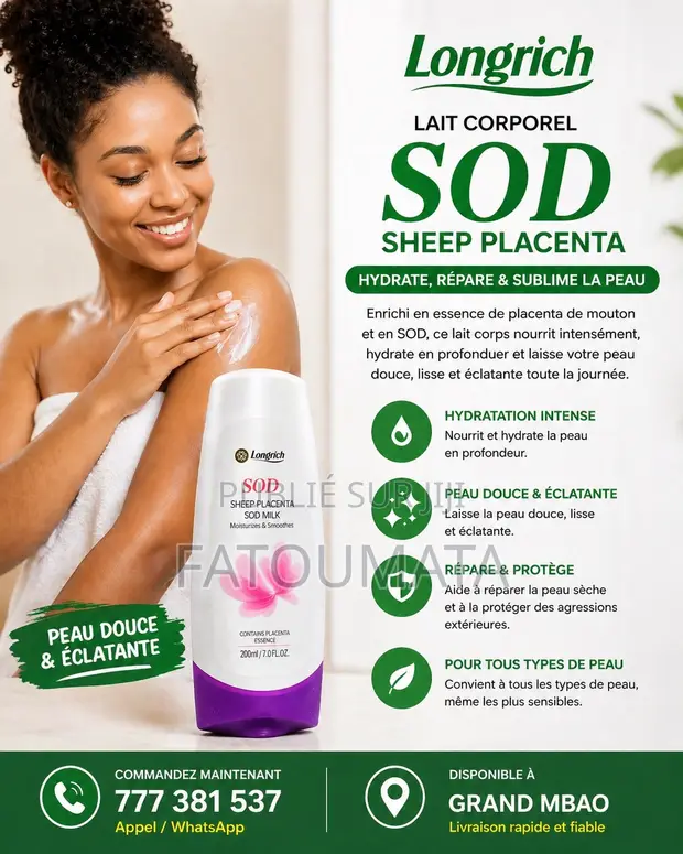 Lait Reparateur au Placenta de Brebis Longrich – Pour une Peau Lisse et Éclatante