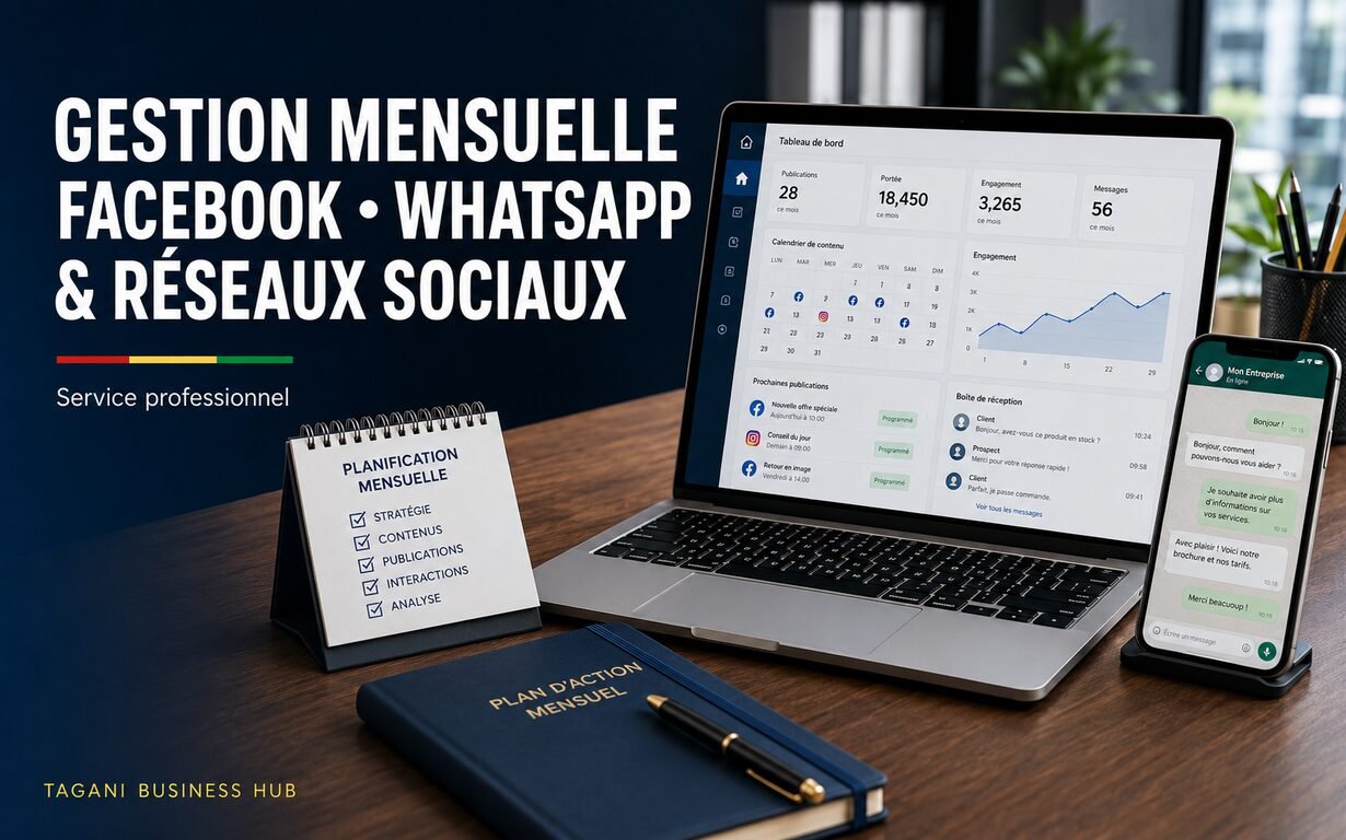 Gestion mensuelle de Facebook, WhatsApp et réseaux sociaux